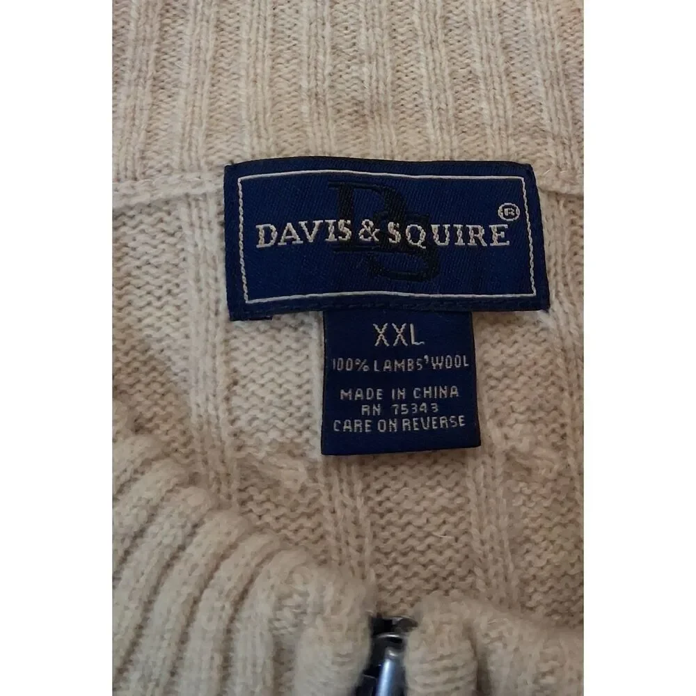 Davis & Squire Mens xxl sweater cable knit 100% lambswool beige Pullover